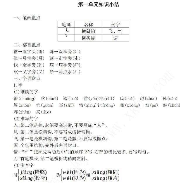 一年级语文下册第一单元知识点考核清单word文档免费下载