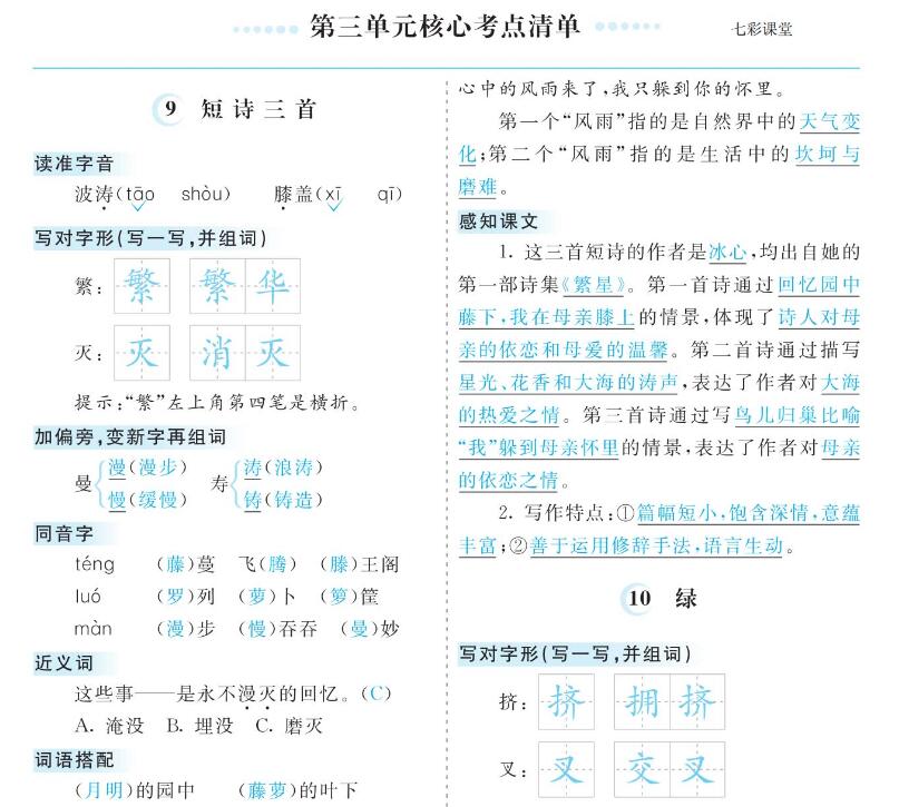 四年级下册第三单元核心考点清单pdf资源免费下载